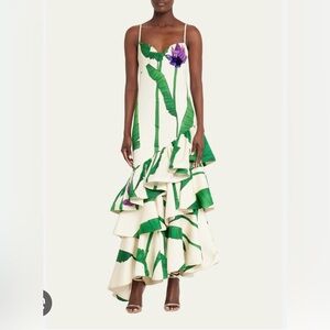 Johanna Ortiz Green and Cream Maxi Dress